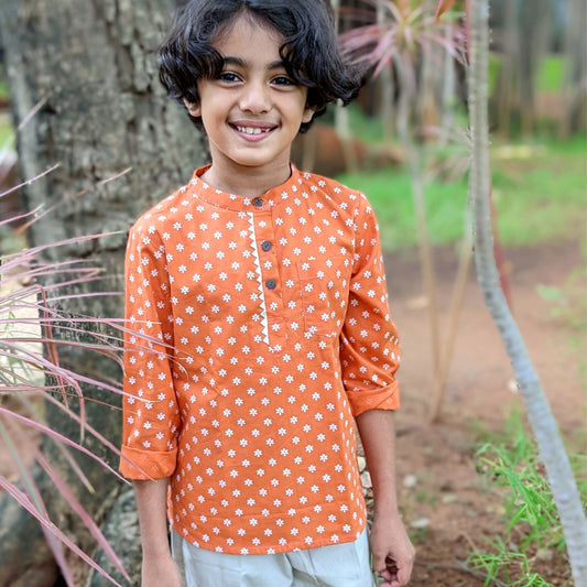 Boys Cotton Shirt Full Sleeves Orange - 2 yrs to 12 yrs - Front