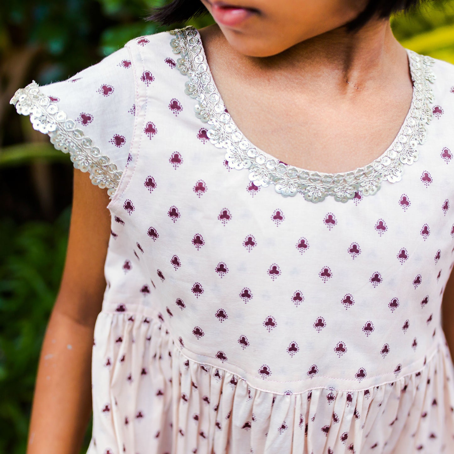 Girls Cotton Dress Peach 4 yrs to 12 yrs - Close-up
