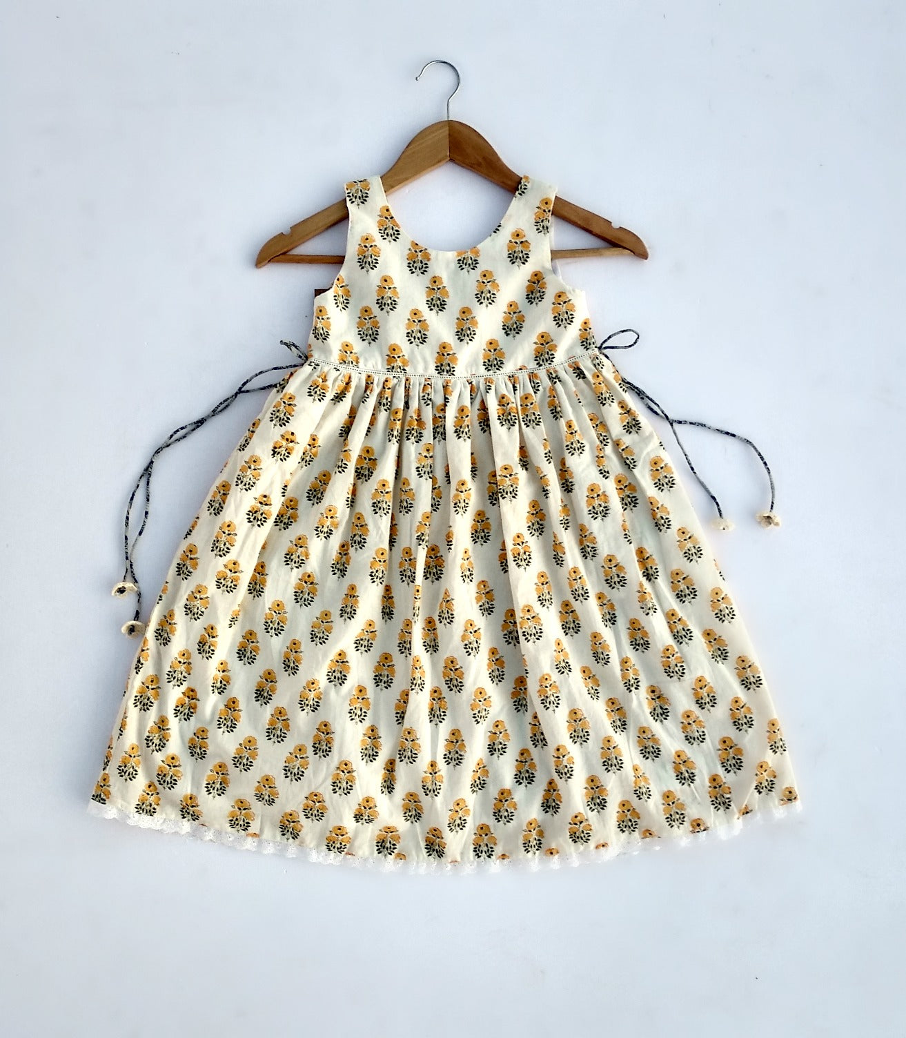 Girls Sleeveless Cotton Dress - Yellow 1 Yr to 8 Yrs - Front
