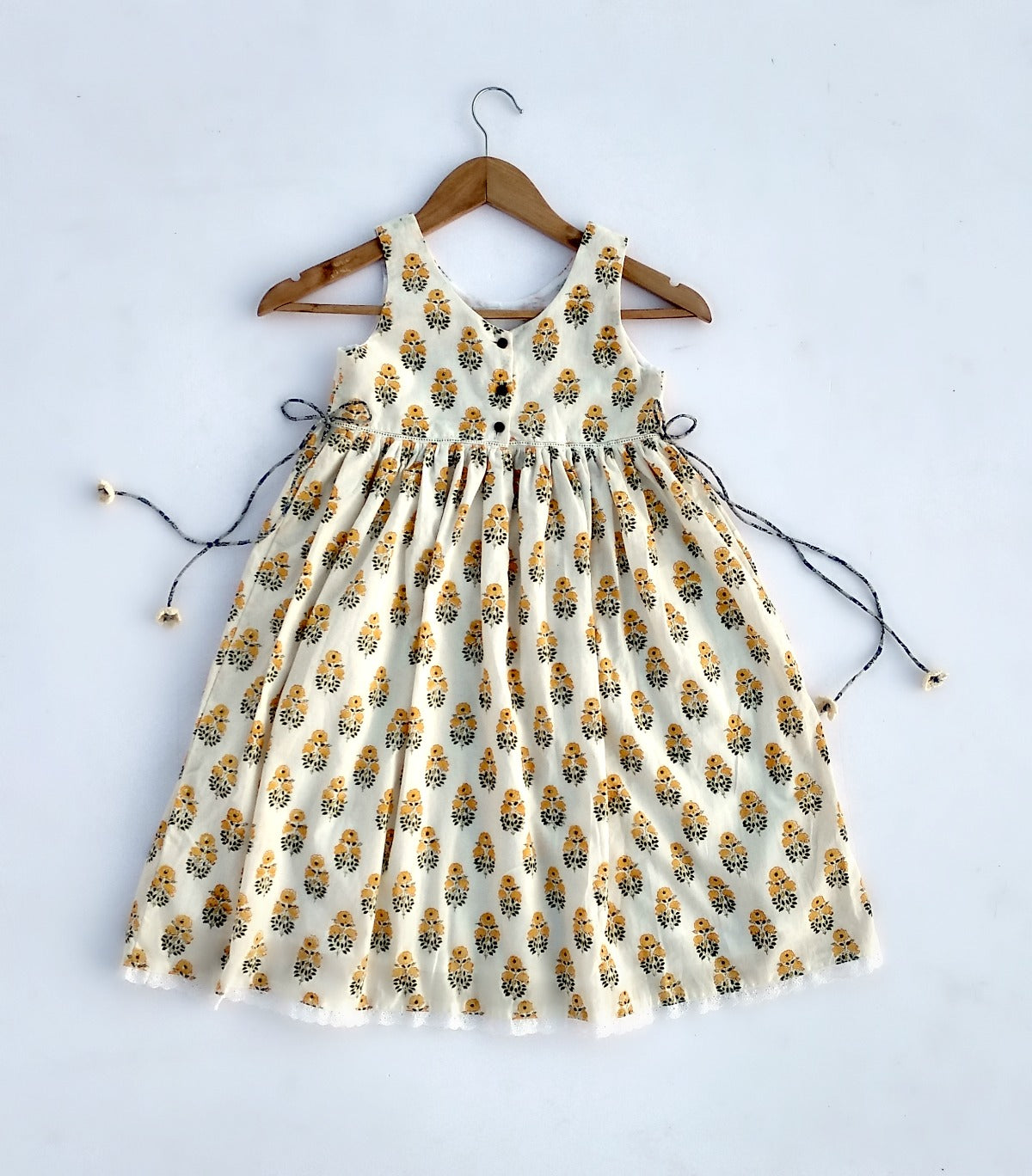 Girls Sleeveless Cotton Dress - Yellow 1 Yr to 8 Yrs - Back