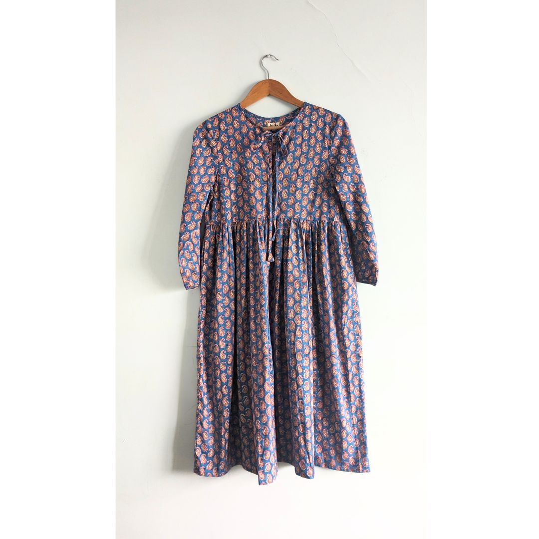 Women's Dress with Long Sleeves - Blue and Pink - Front Image 2