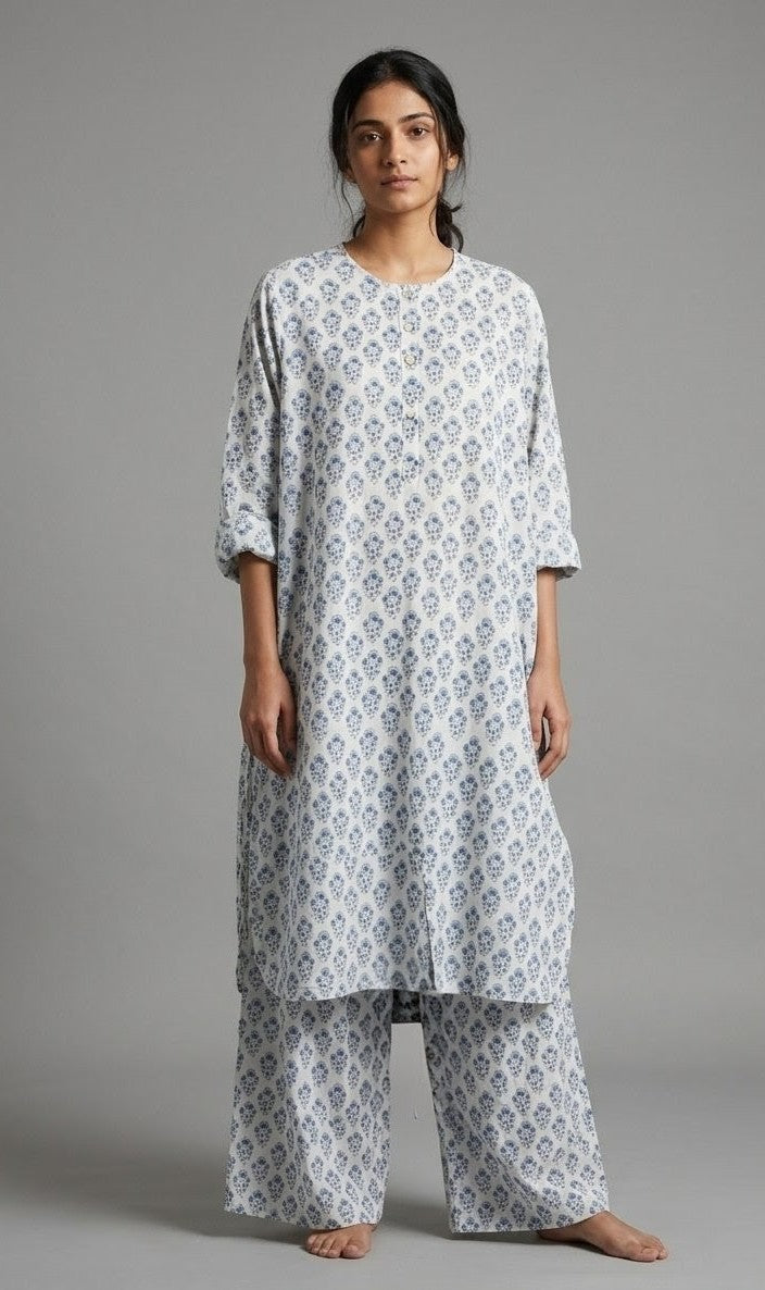 Chemise surdimensionnée pour femmes | Impression en bloc | Bleu foncé 