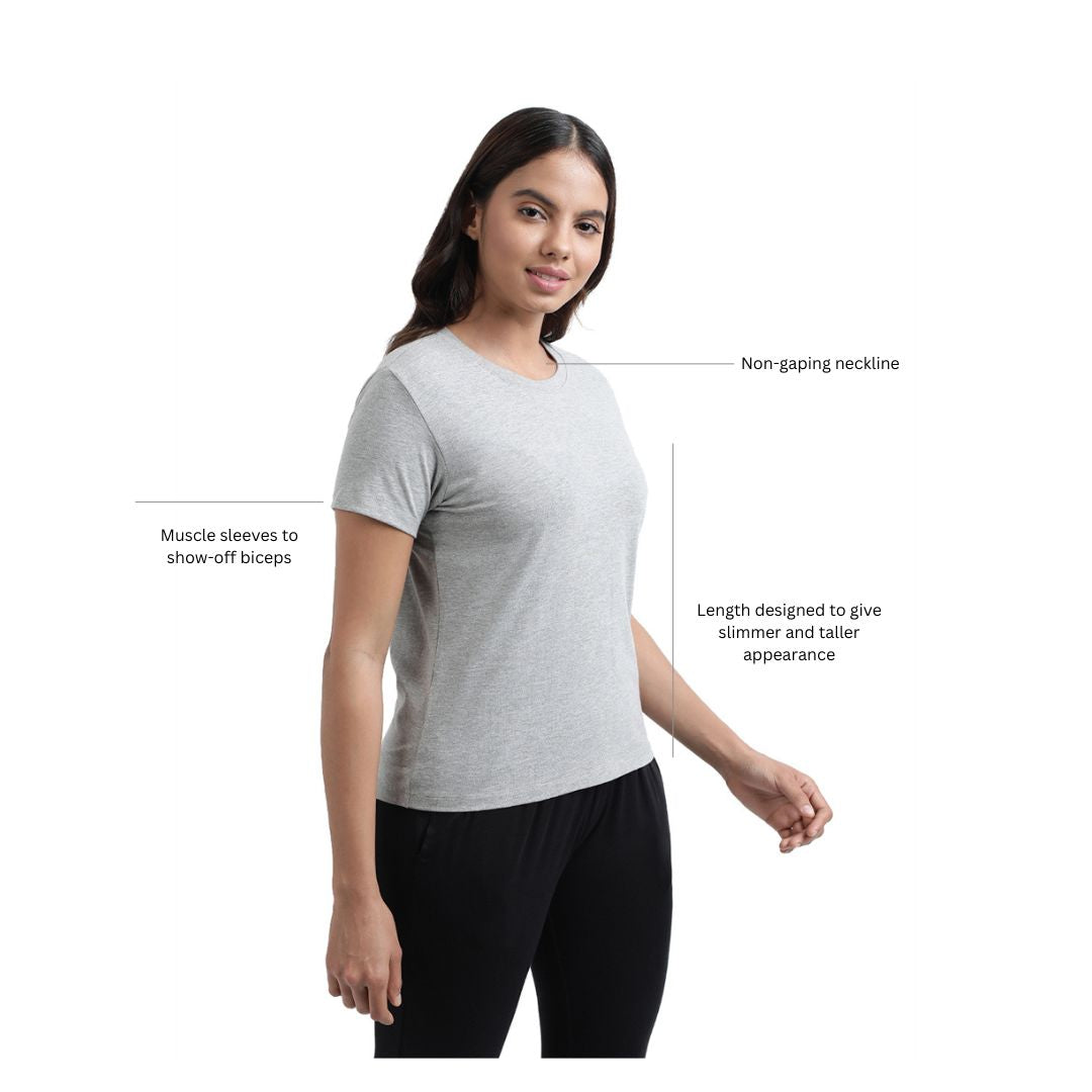Women's Premium Cotton Spandex Workout Tee - Steel Grey