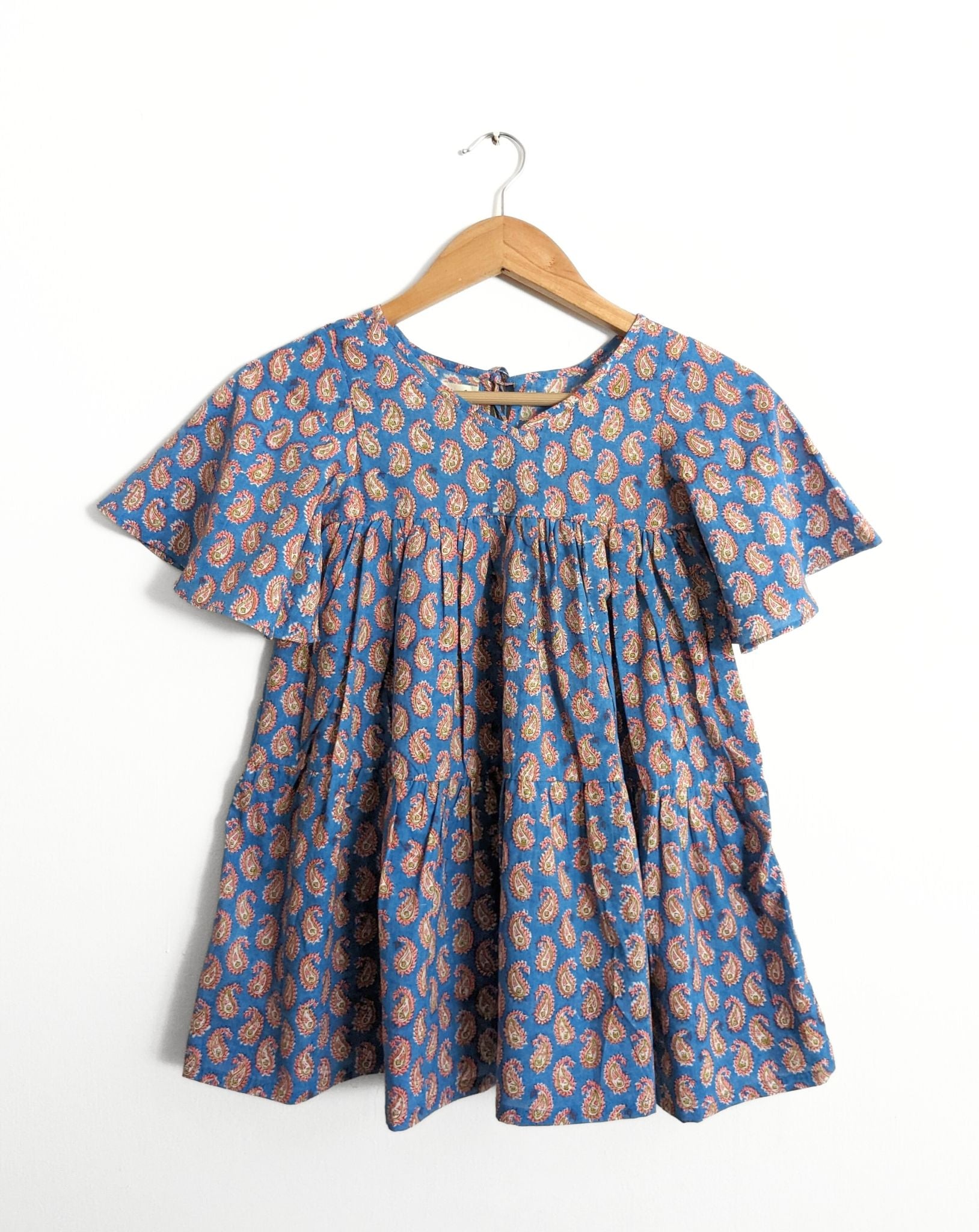 Girls Cotton Flowy Dress in Blue and Pink -2y,4y, 6y - Front