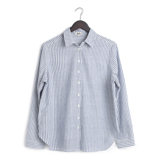 Cotton Regular Full Sleeves  Blue Stripes Shirt - Front Image 