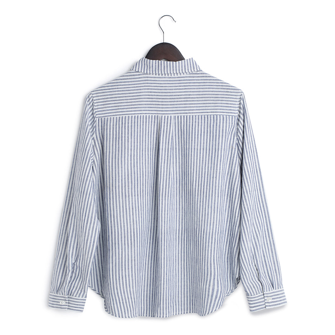 Cotton Regular Full Sleeves  Blue Stripes Shirt - Back Image 