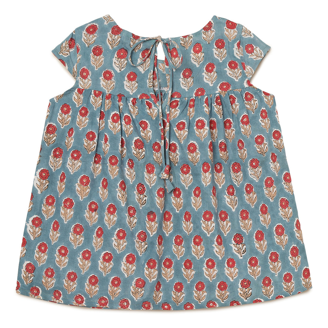 Girls Cotton Flared Top with Beautiful Red Flower  Block Print for 2 yrs to 6 yrs - Back