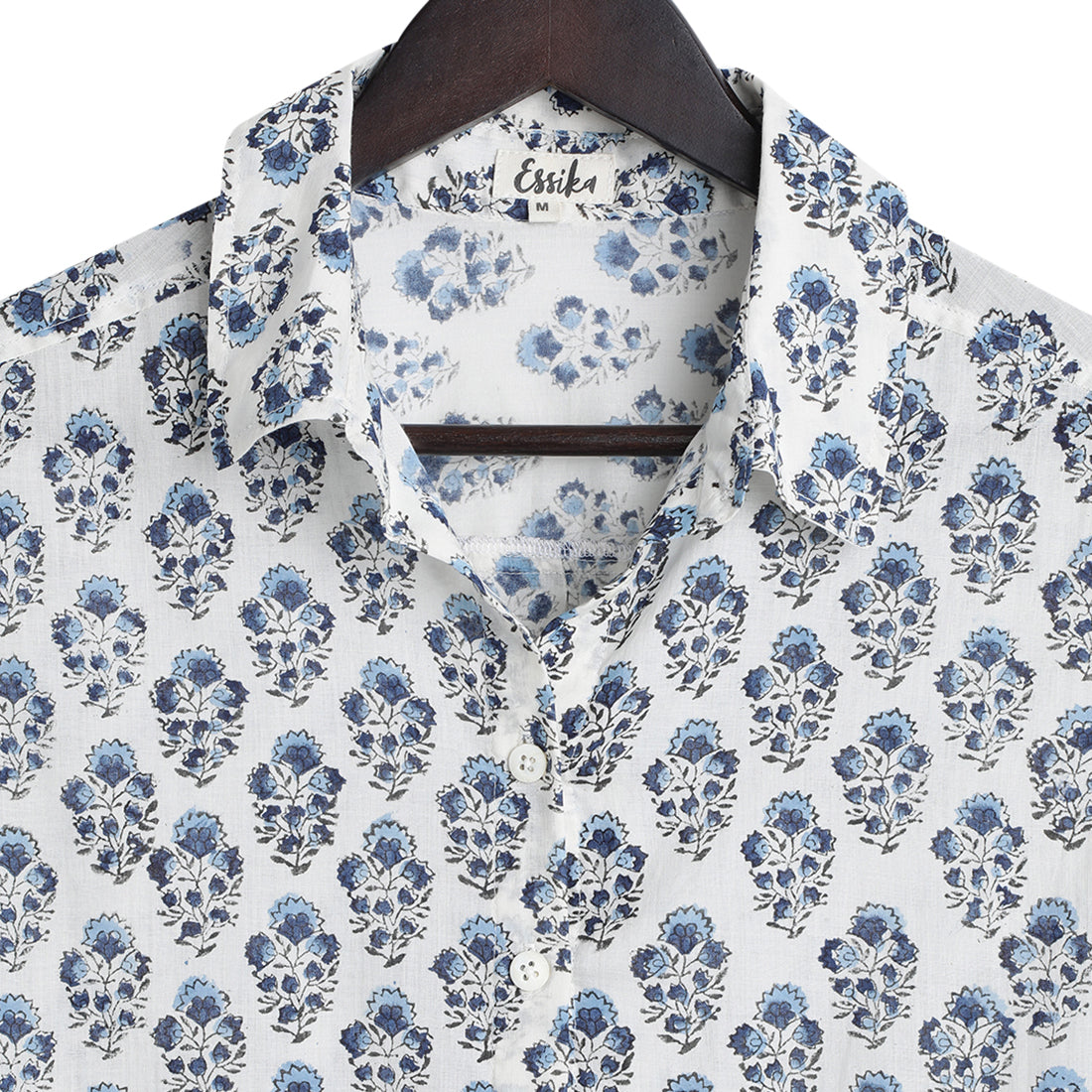 Cotton Regular Full Sleeves Dark Blue Block Print Shirt - Close-up Image