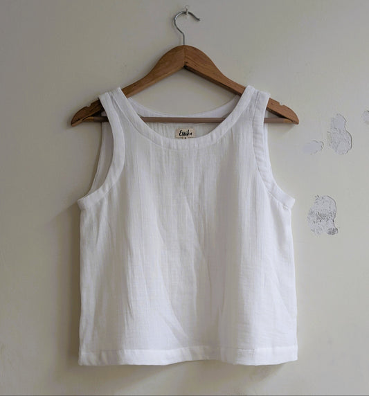 Women's Sleeveless Top | Cotton Gauze | White