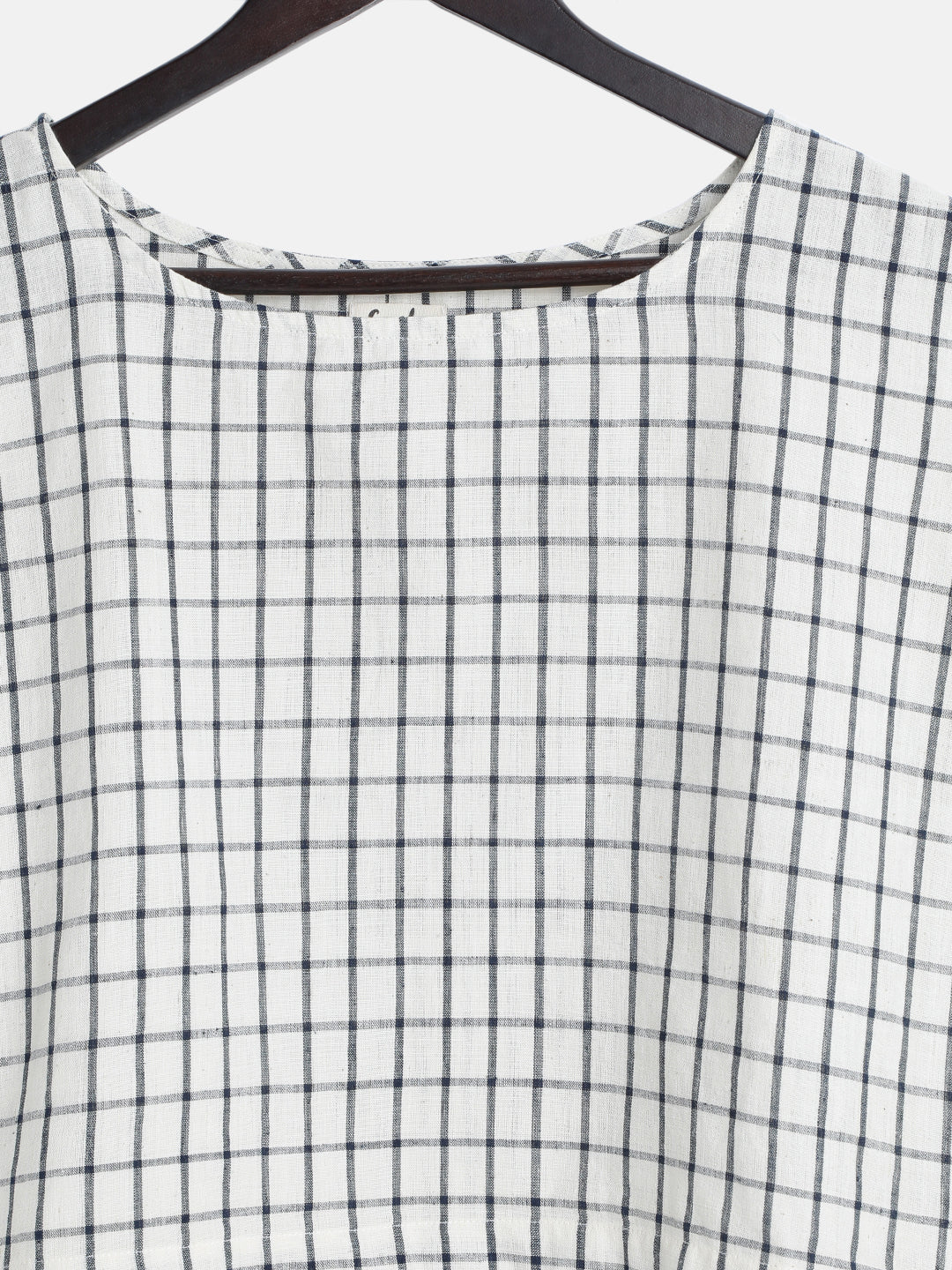 Women's Cotton Top Blue Checks - Closeup  Image 