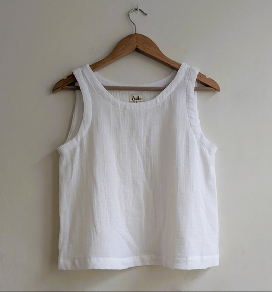 Women's cotton sleeveless top in white - front image