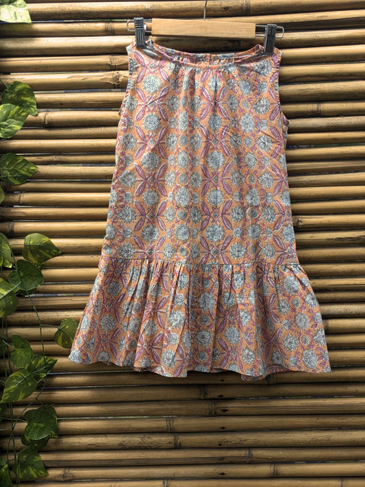 Girls sleeveless dress in orange and pink - front image