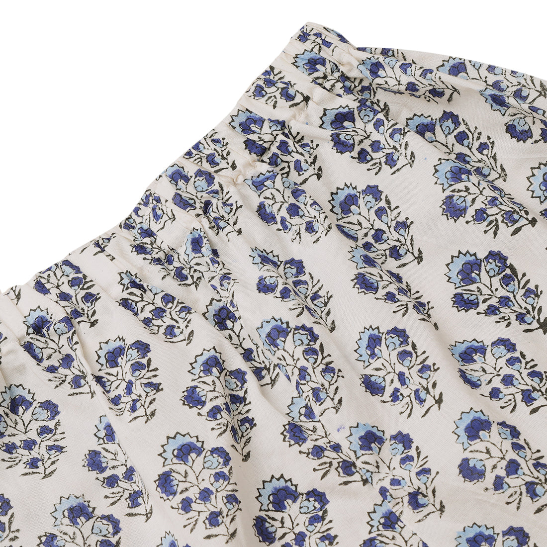 Girls Elastic Cotton Shorts, Dark Blue Block Print for 2 yrs to 6 yrs -Close-up