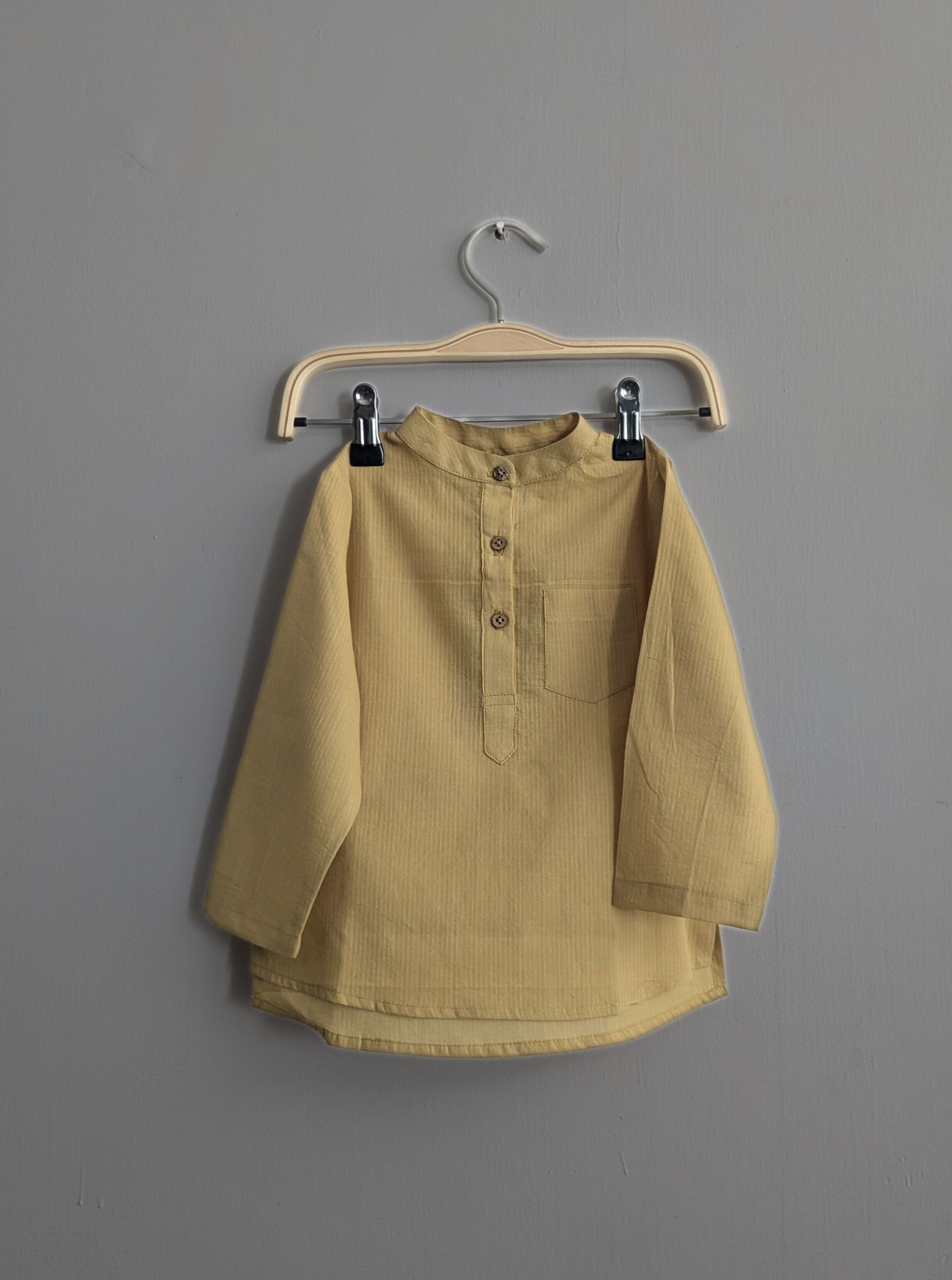 Boys cotton full sleeves shirt in yellow - Front Image