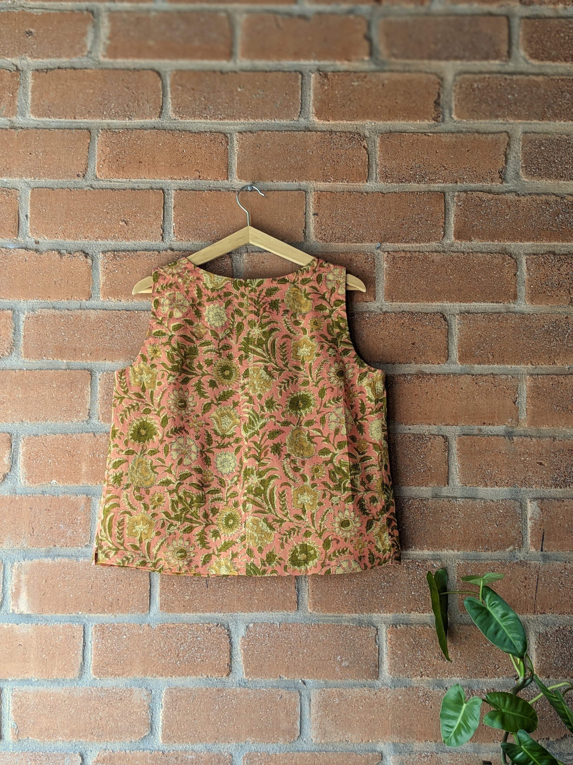 Women's Cotton Sleeveless Top - Blush Pink & Olive - Back Image