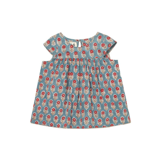 Girls Top | Teal and Red Flower | Block Print | 2 yrs to 6 yrs