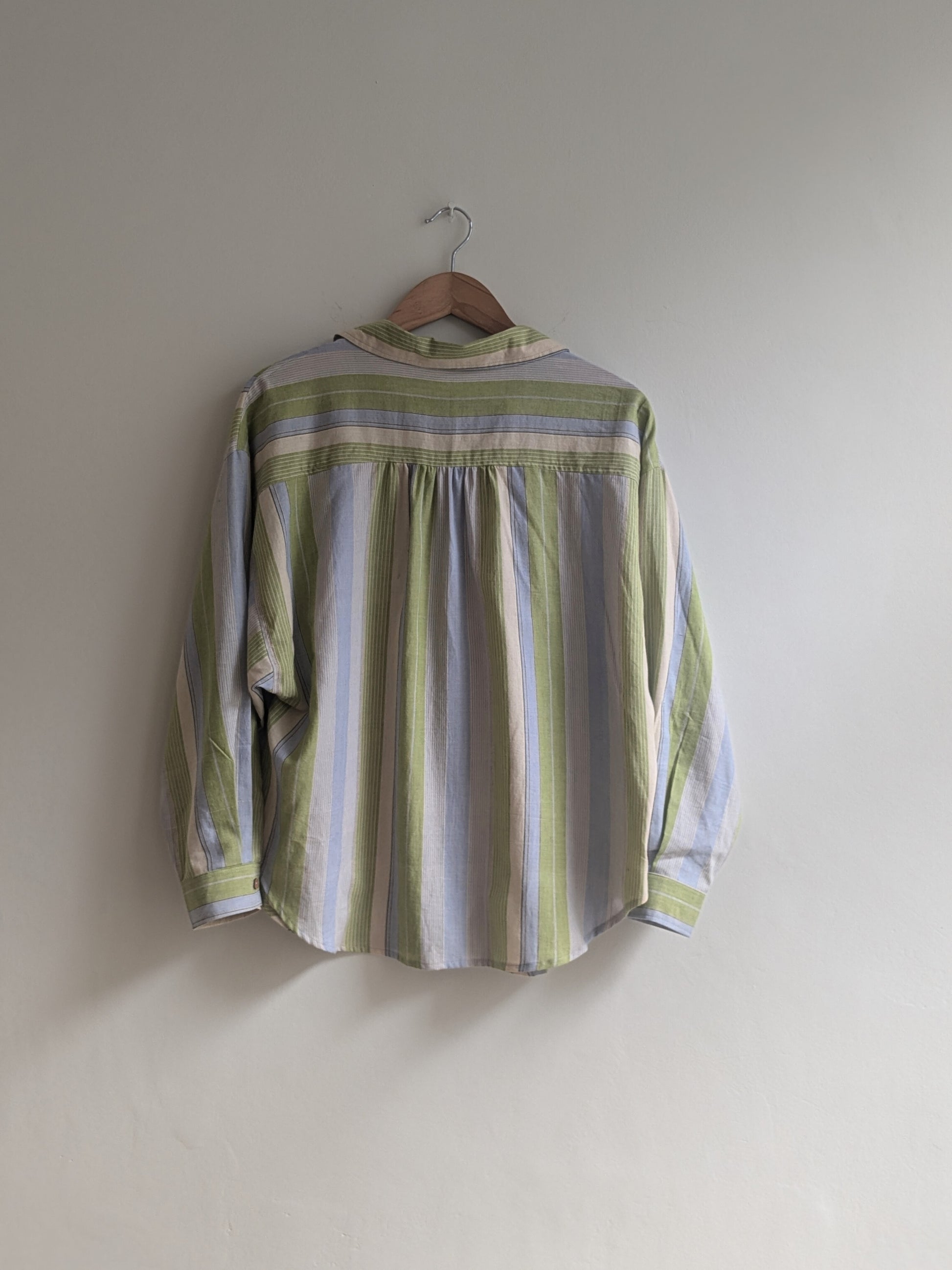 Women's oversized full sleeves shirt in green stripes - back image