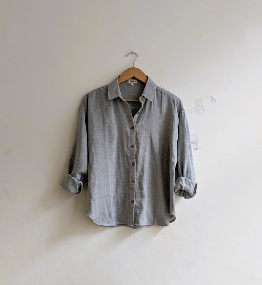 Women's cotton oversized shirt, full sleeves in grey - full image