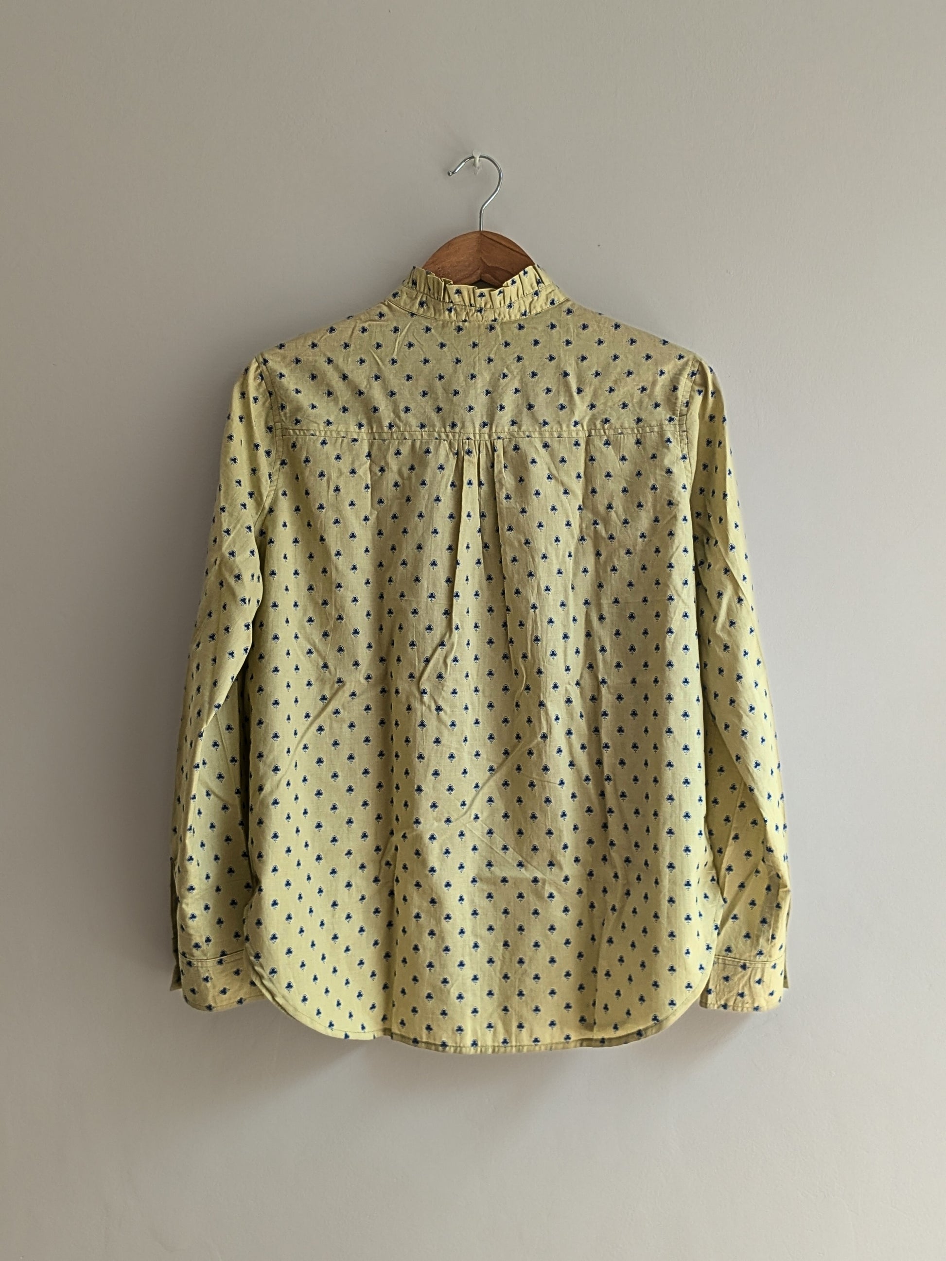 Women's full sleeves cotton ruffle shirt in lemon yellow  - Back Image