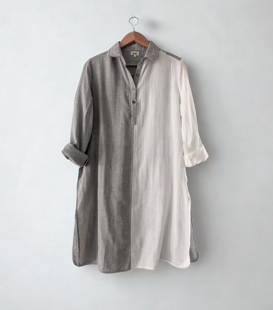 Women's Regular Kurta | Cotton Gauze | White and Grey