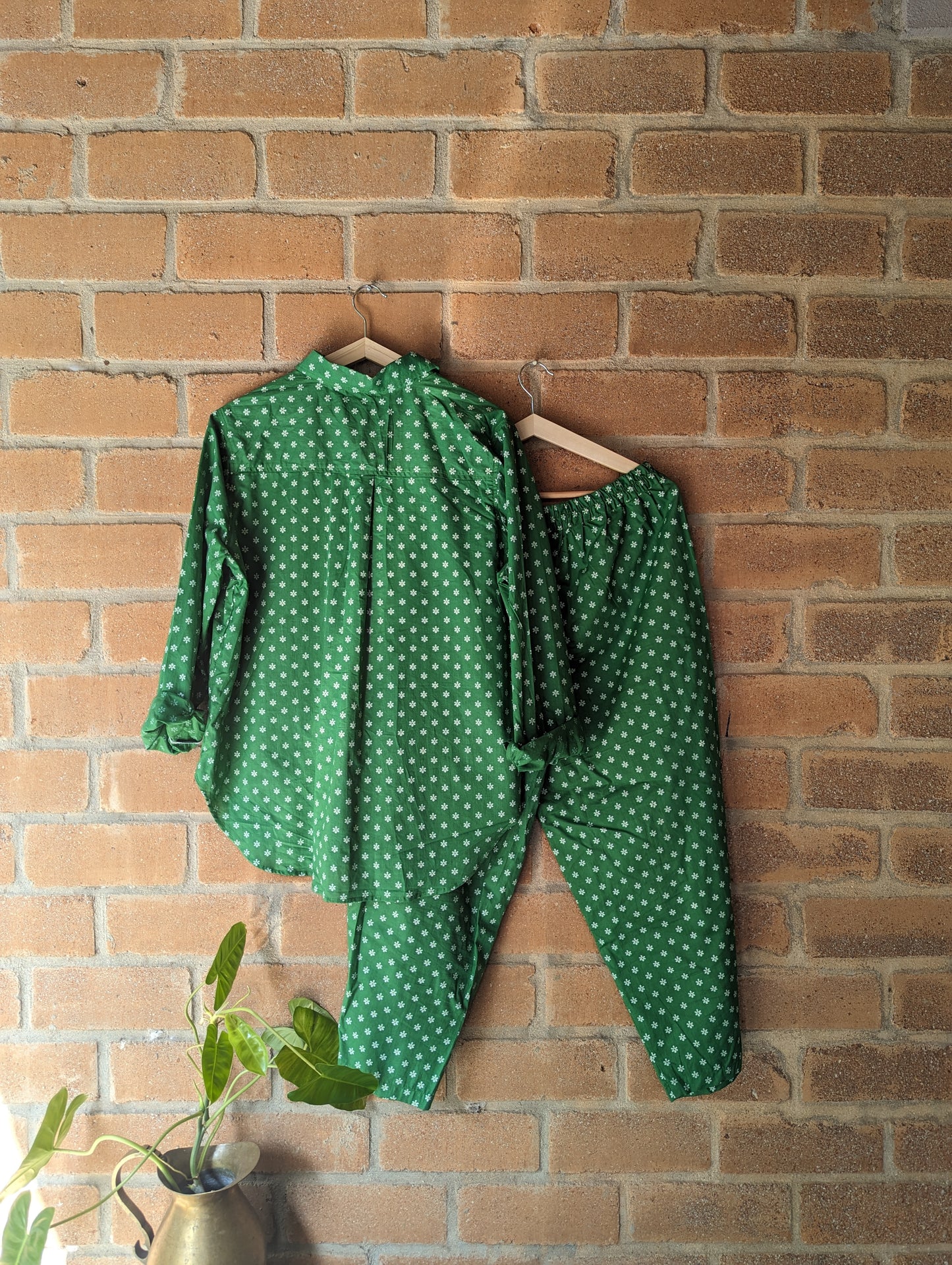 Women's Cotton Shirt and Pant  set - Coord Set - Green - Back Image