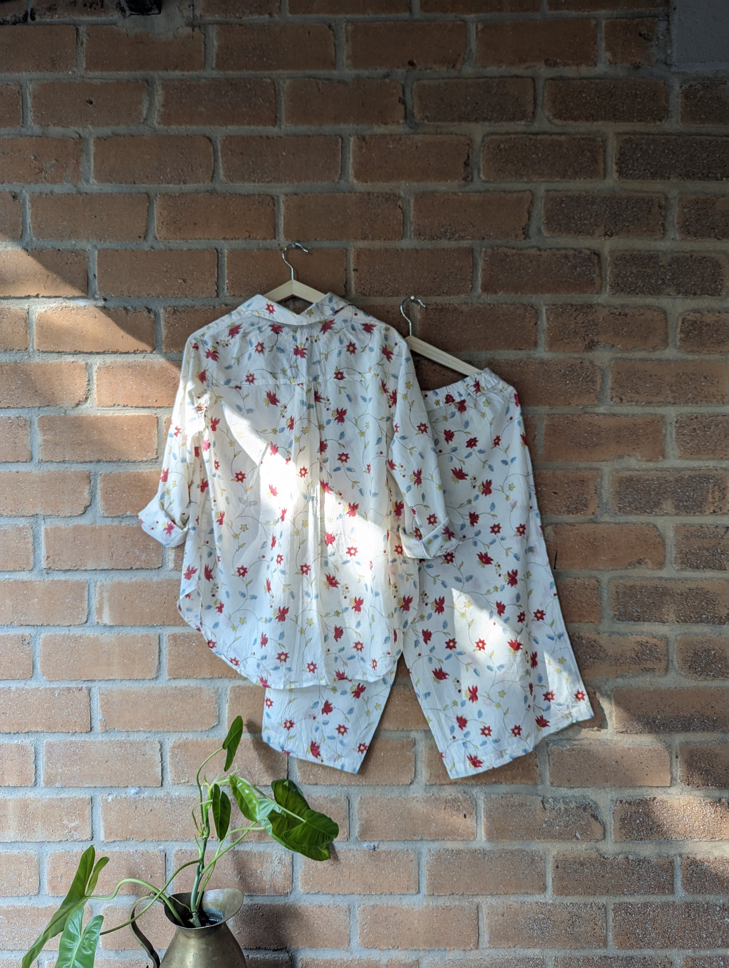 Women's Cotton Regular Shirt and Pant set - Poppy Red - Back Image