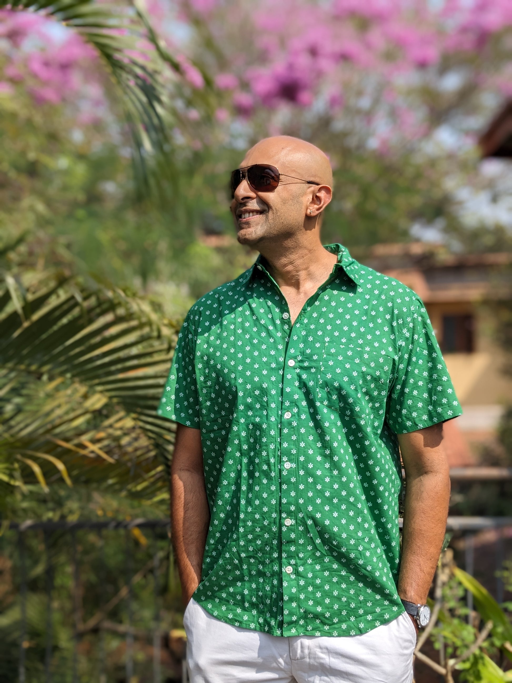 Men's regular fit cotton half sleeves shirt - Green