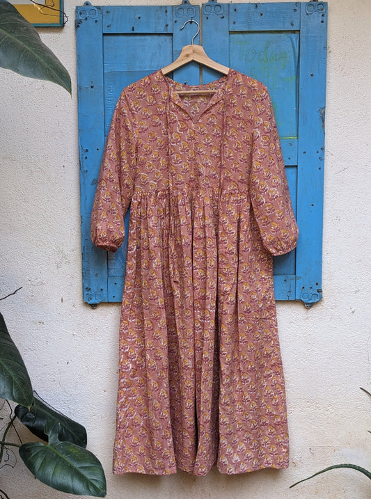 Women's cotton full length dress with 3/4th sleeves - Front image