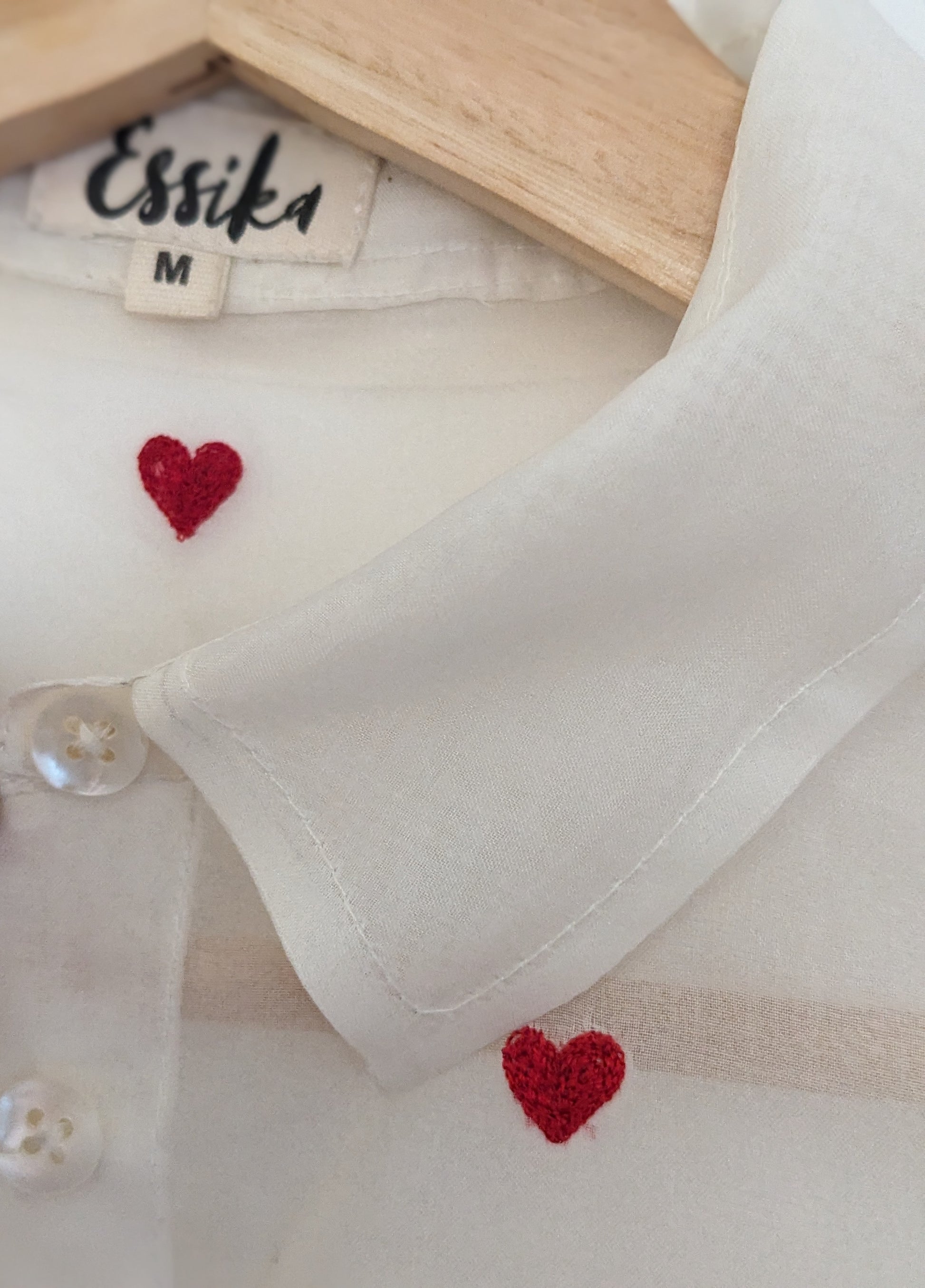 Women's embroidered full sleeves shirt - Silk  Organza  - Collar closeup image