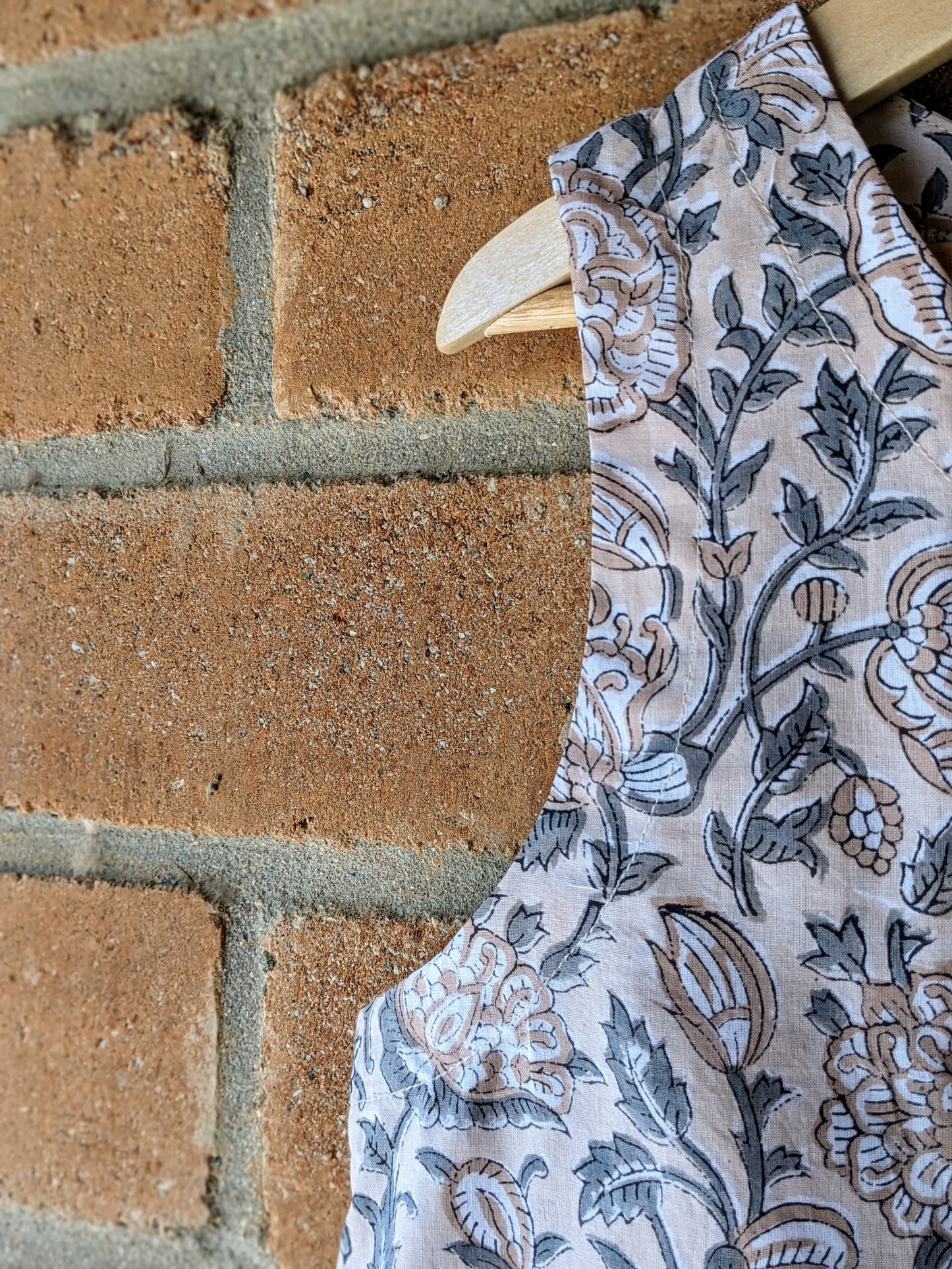 Women's Cotton Sleeveless Top -Ivory Floral Print - Closeup Image