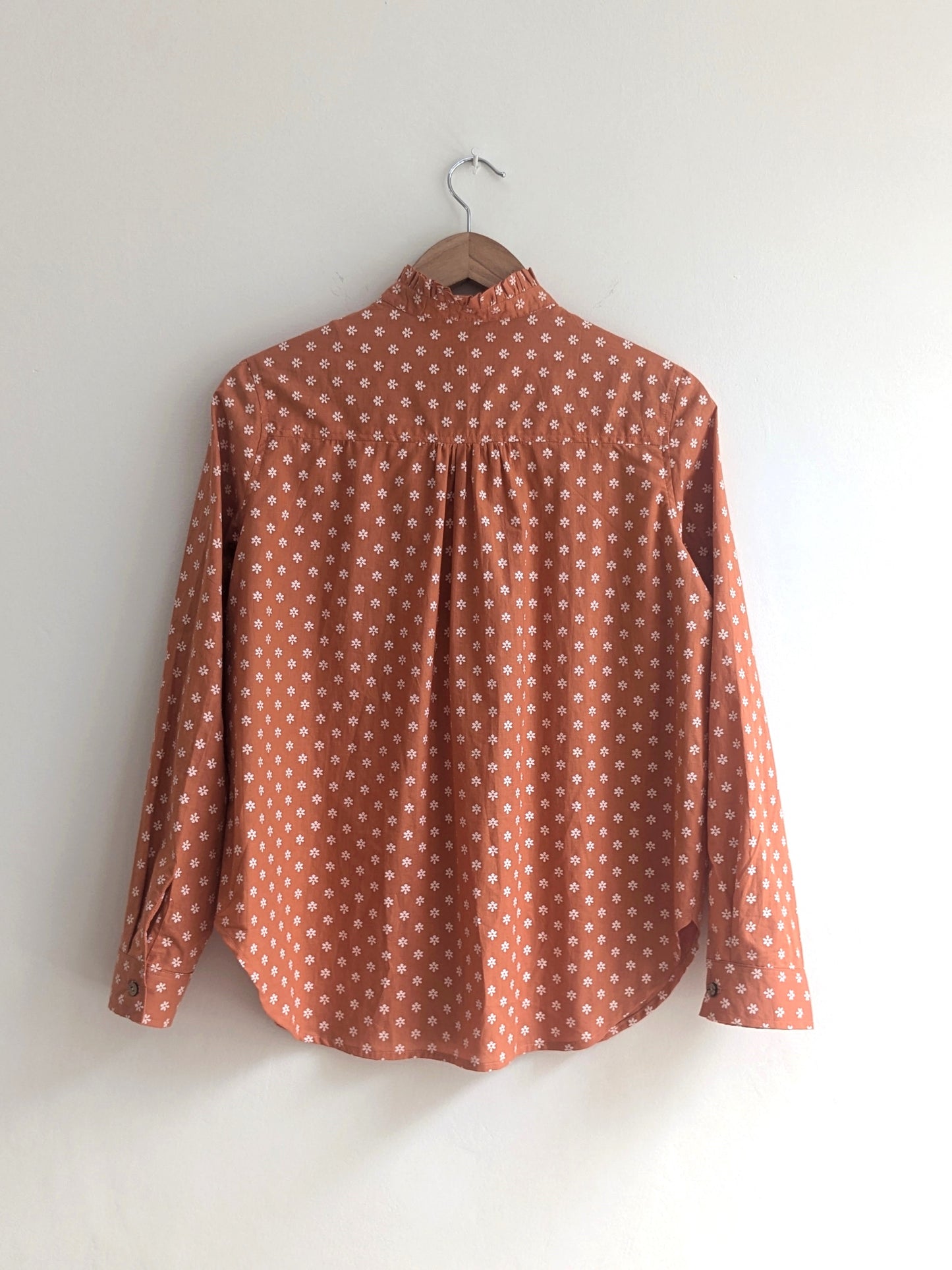 Women's full sleeves cotton ruffle shirt in  orange  - back image