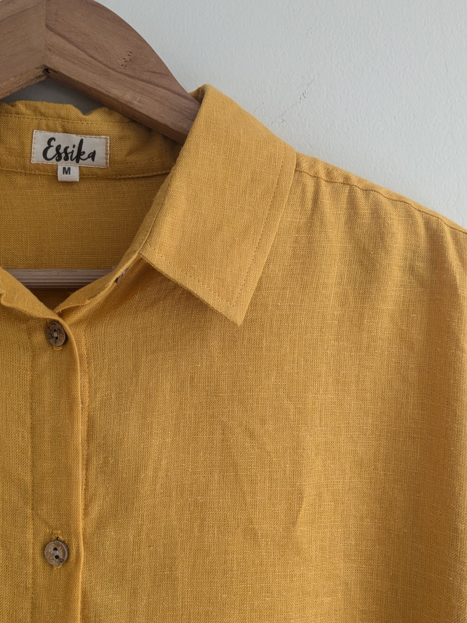 Women's oversize full sleeves shirt in mustard - closeup image