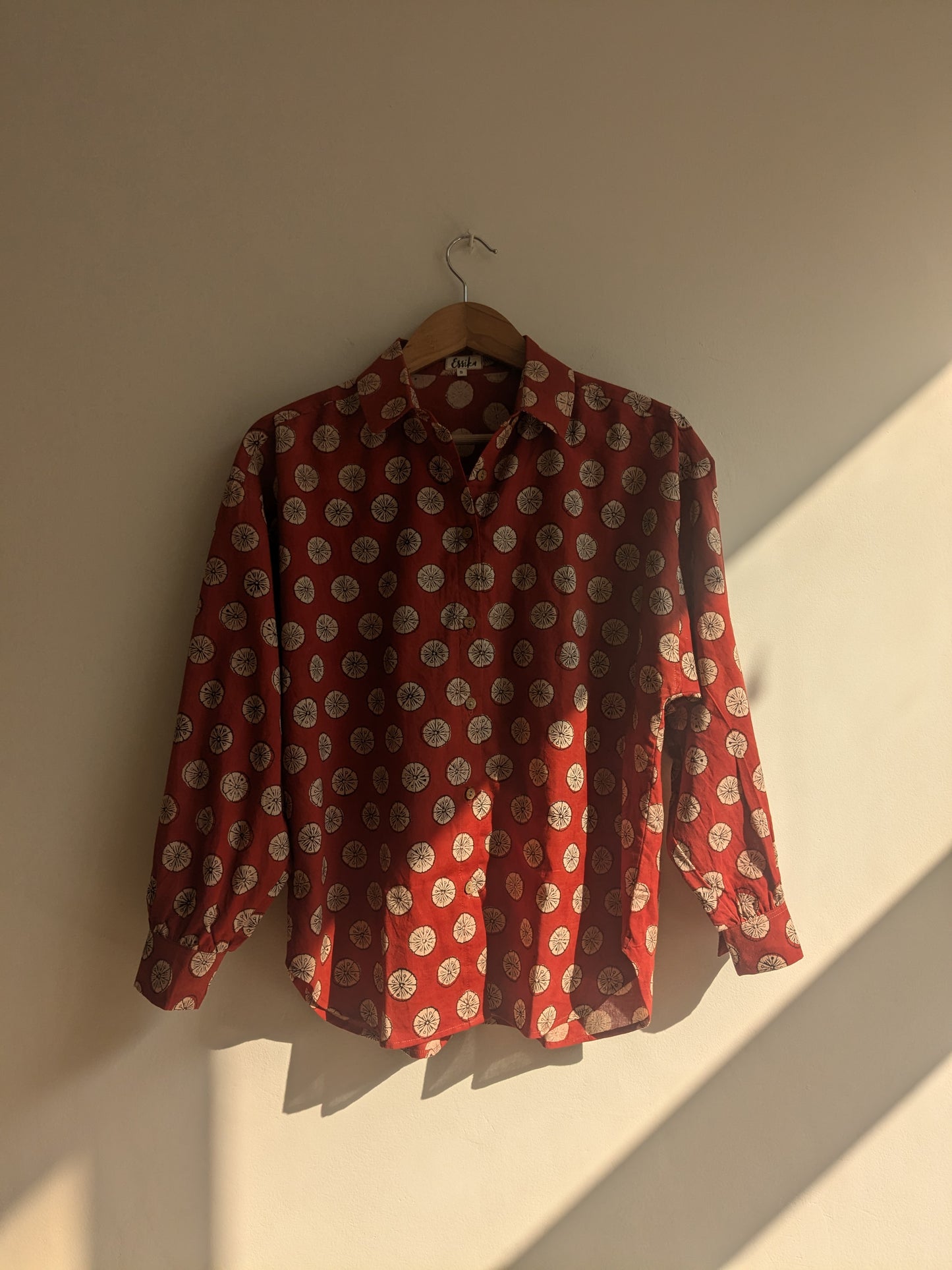 Women's Oversized Shirt | Block Print | Brick Red