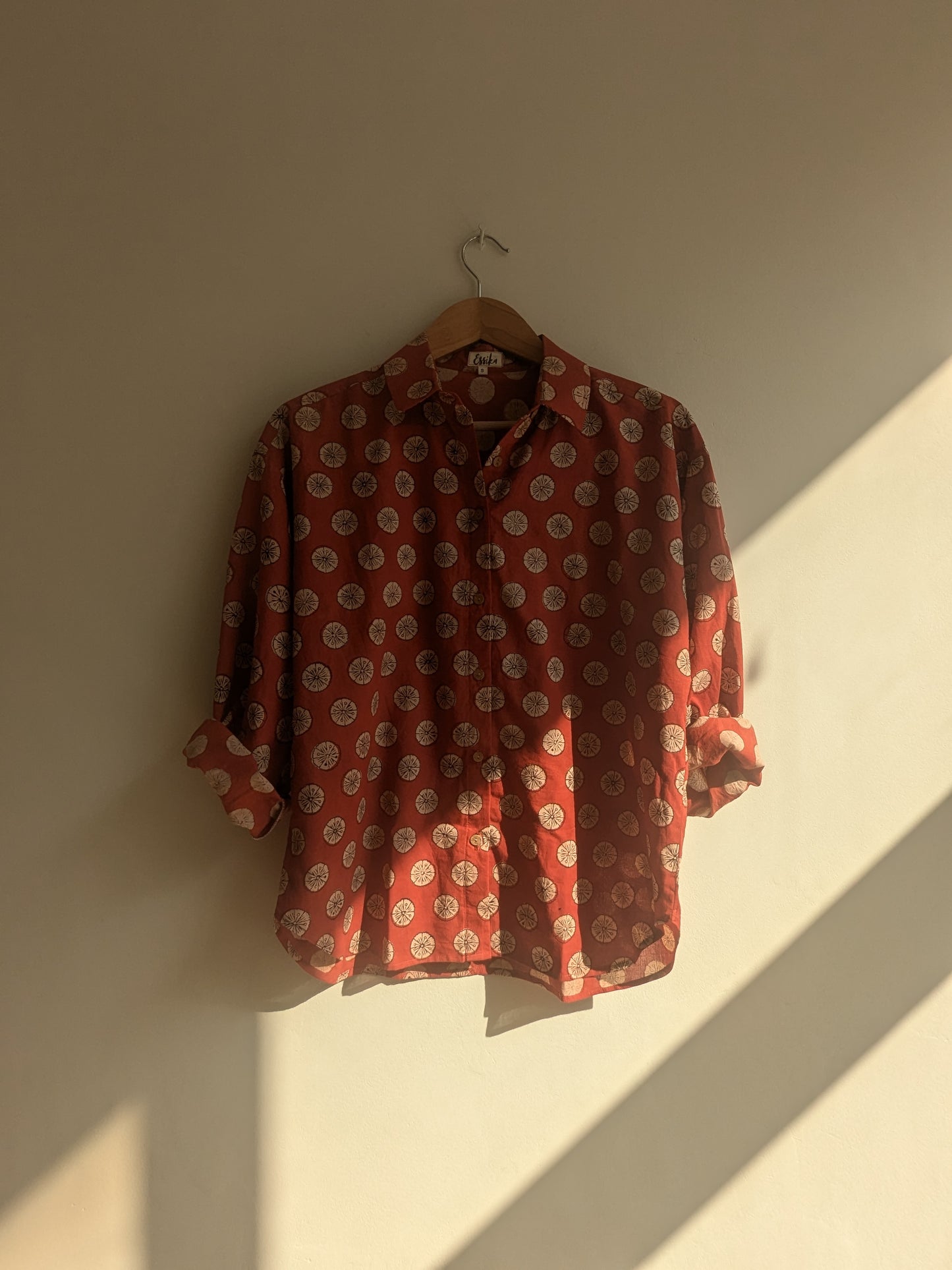 Women's Oversized Shirt | Block Print | Brick Red