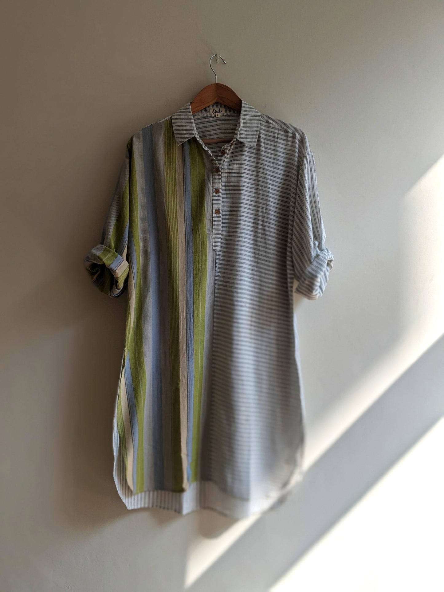 Women's Oversized Kurta | Handloom Cotton | Green Stripes