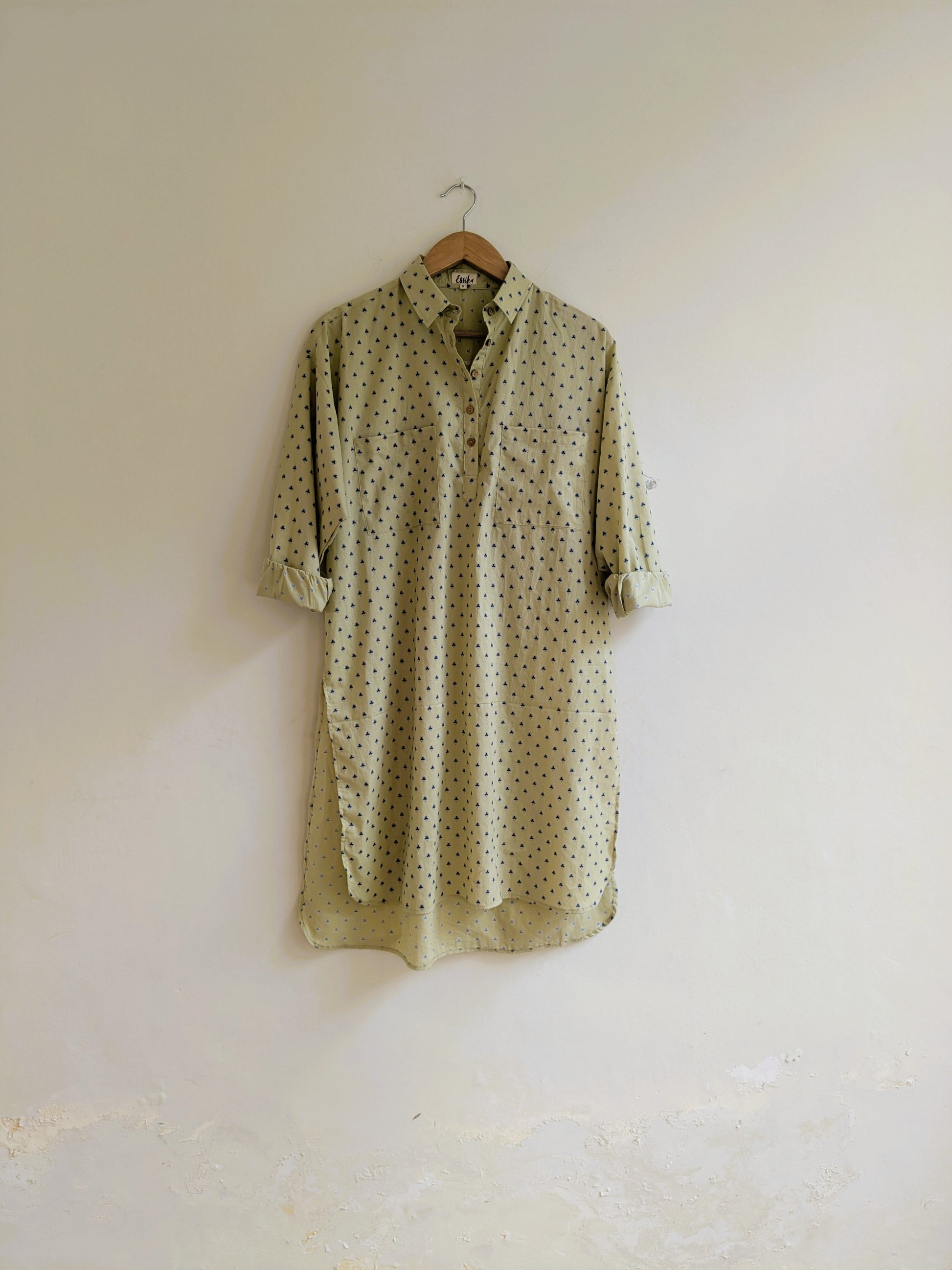 Women's cotton block printed oversized kurta in full sleeves -  front image