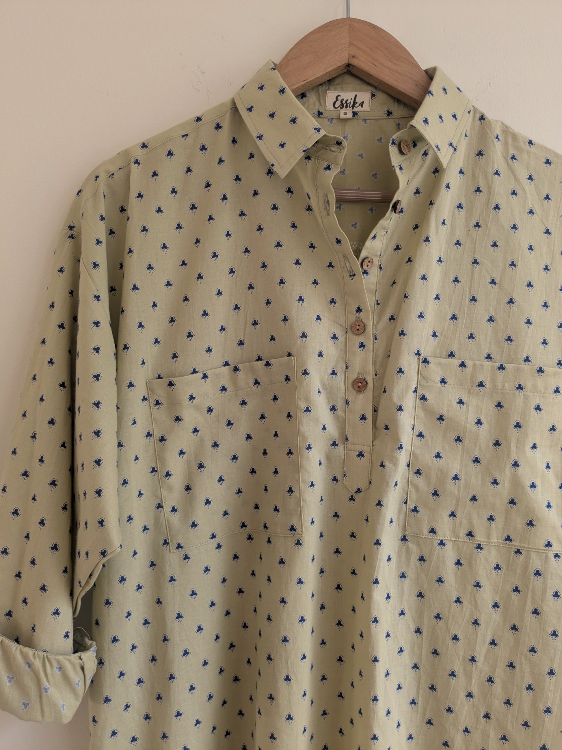 Women's cotton block printed oversized kurta in full sleeves - close up image