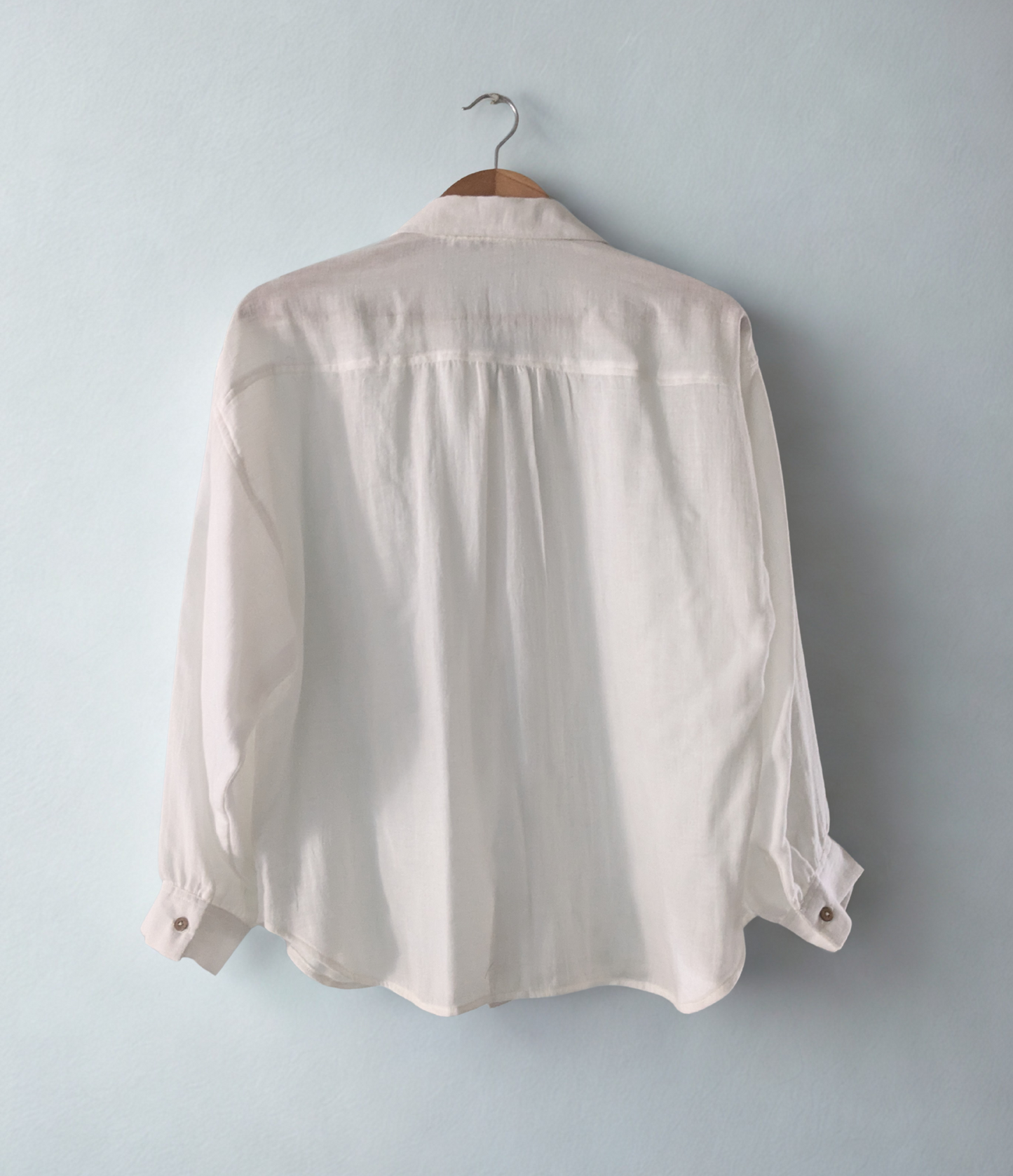 Women's cotton oversized shirt in  full sleeves, white - Back Image
