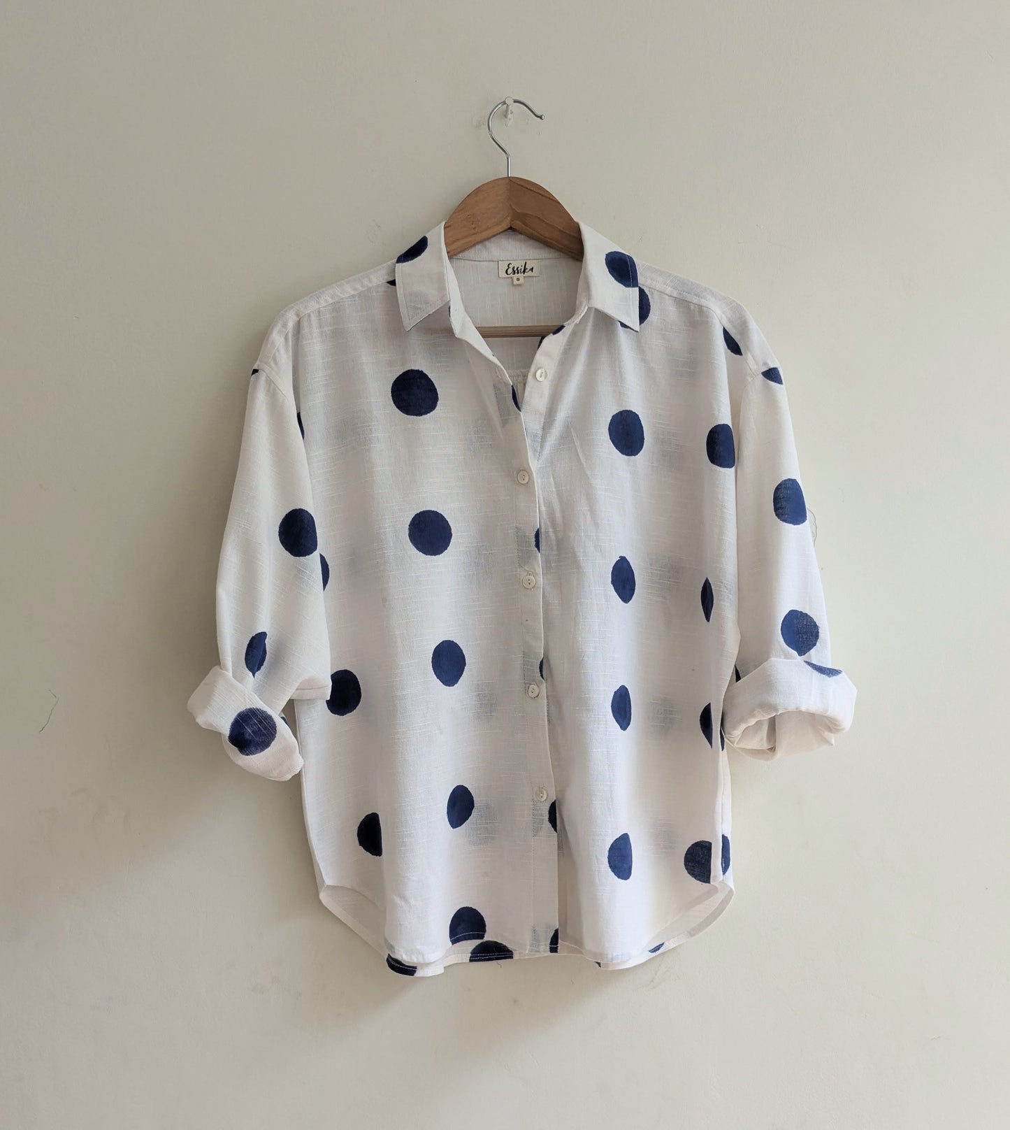 Women's cotton oversized shirt in polka dot with full sleeves - front image