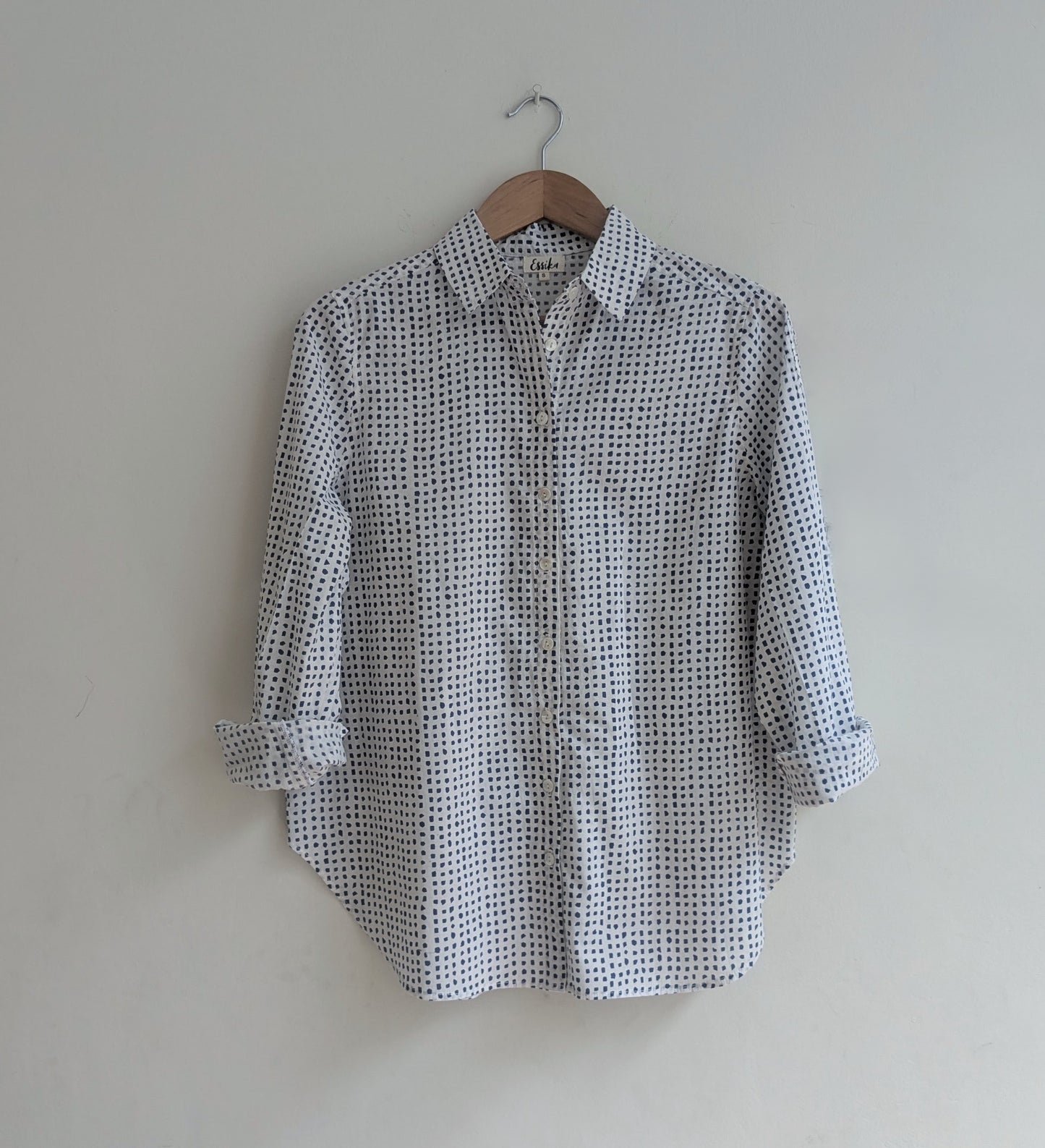 Women's regular shirt in cotton block print with full sleeves in indigo  - front image