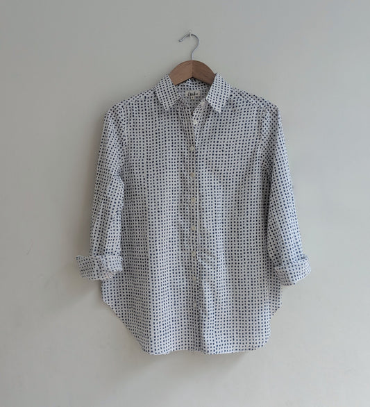 Women's regular shirt in cotton block print with full sleeves in indigo  - front image