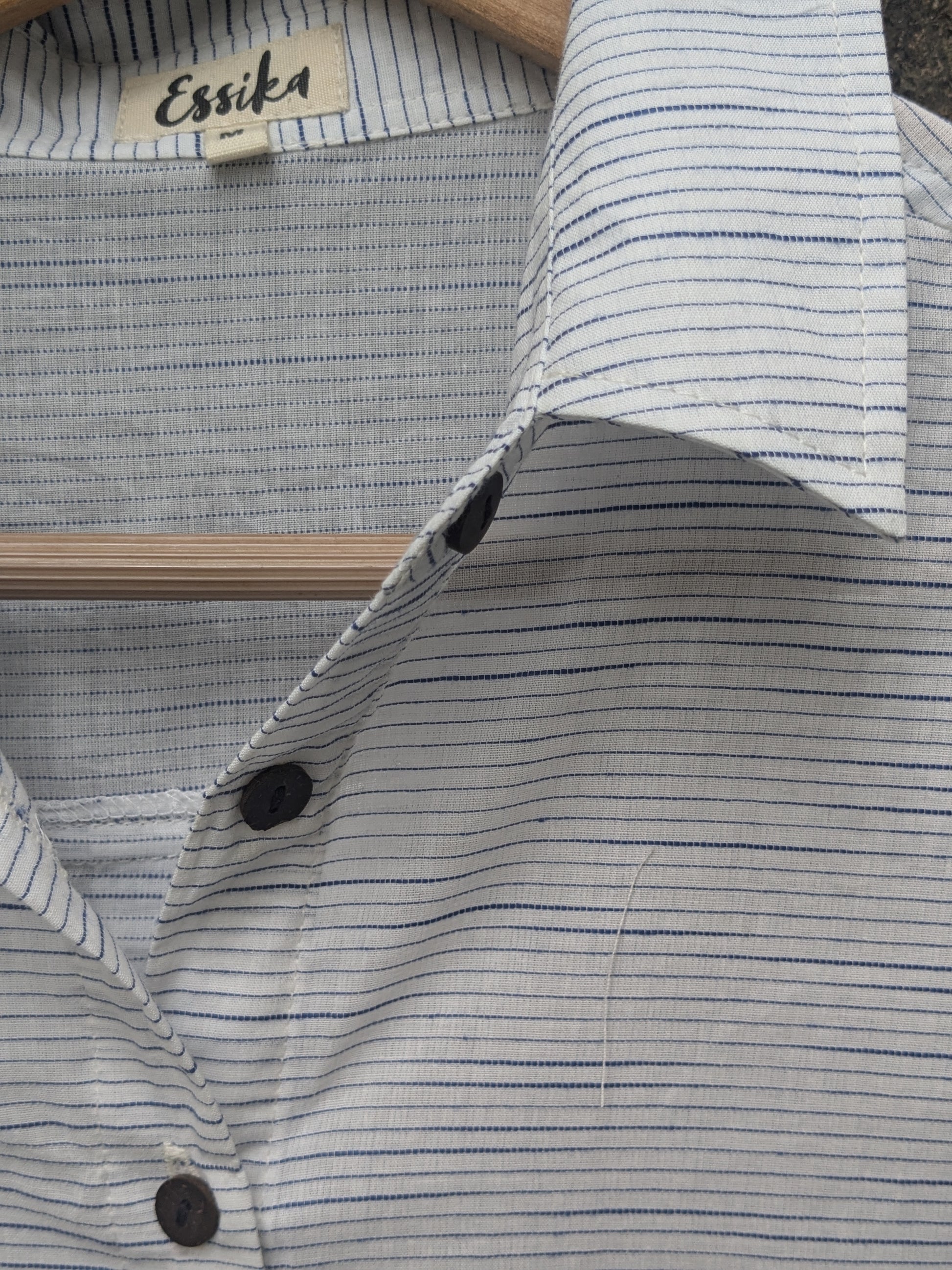 Women's Regular Malkha Cotton Shirt in White & Blue Stripes - Full Sleeves, Closeup View 