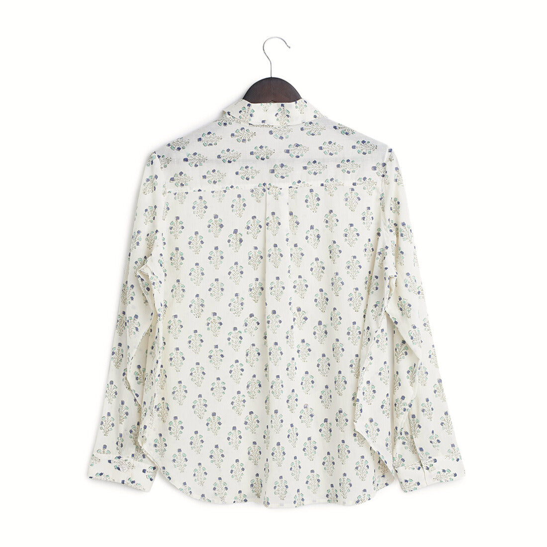 Cotton Regular Full Sleeves Teal & Indigo Block Print Shirt - Back Image