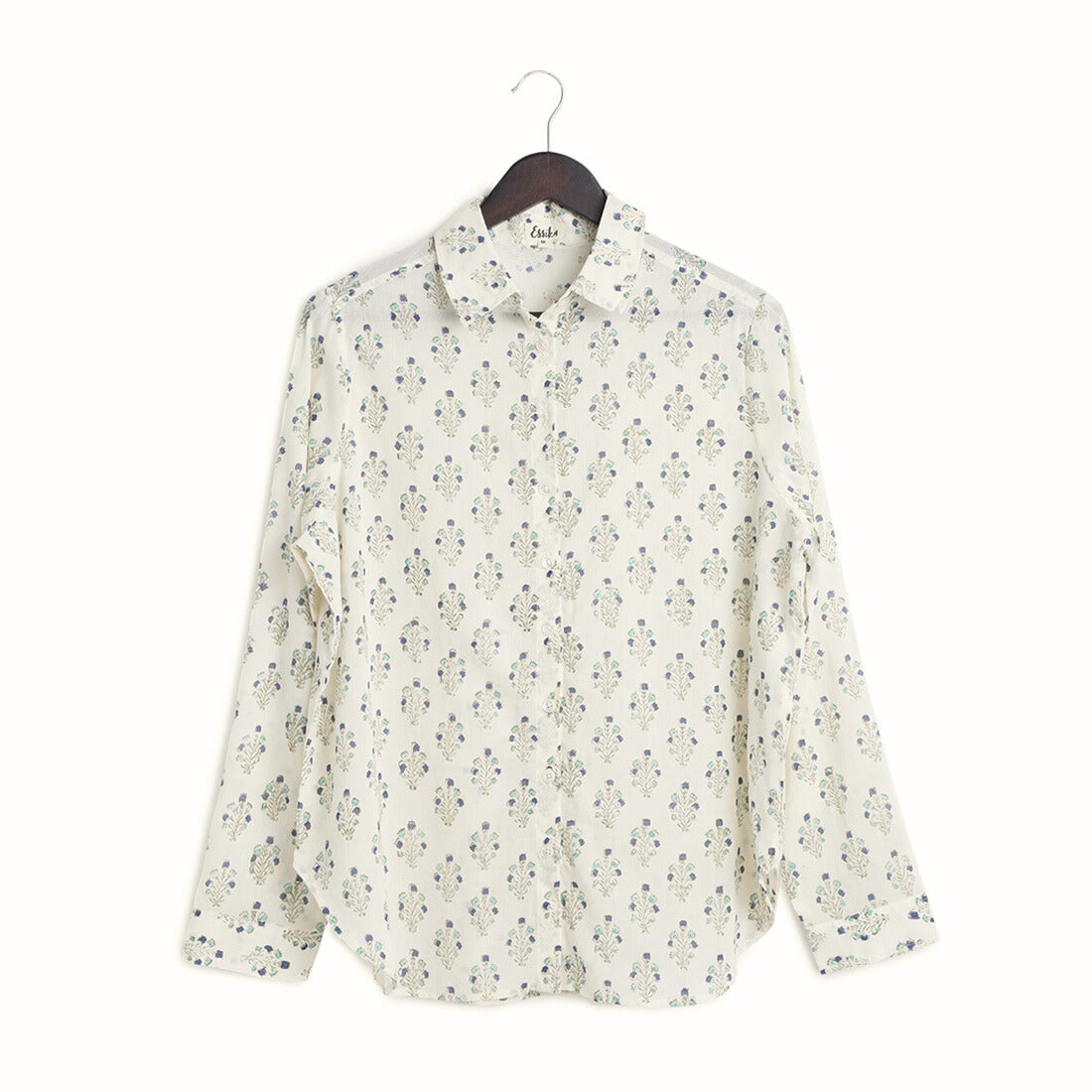Cotton Regular Full Sleeves Teal & Indigo Block Print Shirt - Front Image