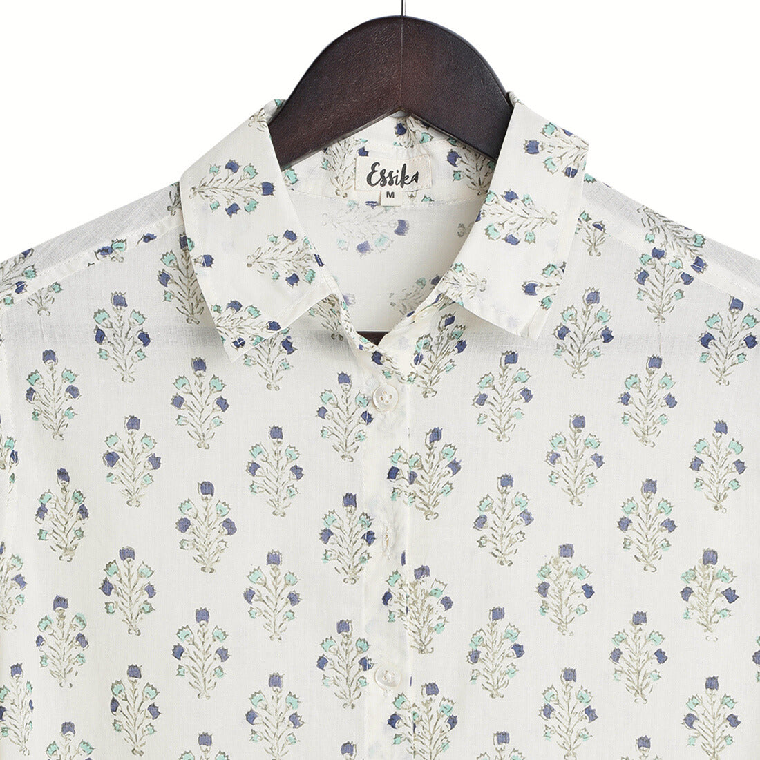 Cotton Regular Full Sleeves Teal & Indigo Block Print Shirt - close-up Image