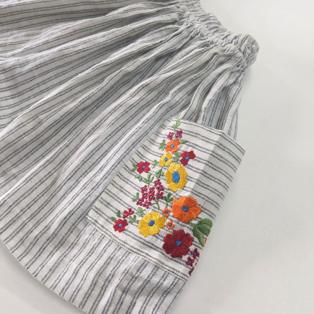 Girls Embroidered Stripes Elastic Skirt, Knee length - Image 2
