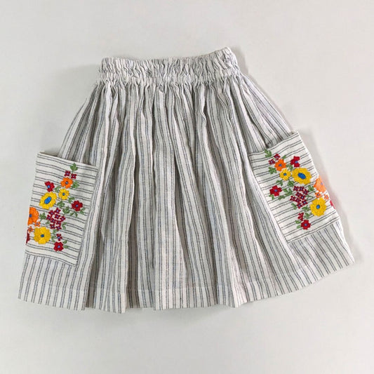 Girls Embroidered Stripes Elastic Skirt, Knee length - Image 1
