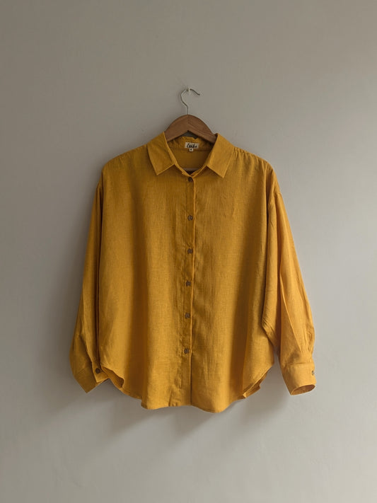 Women's oversize full sleeves shirt in mustard - front image