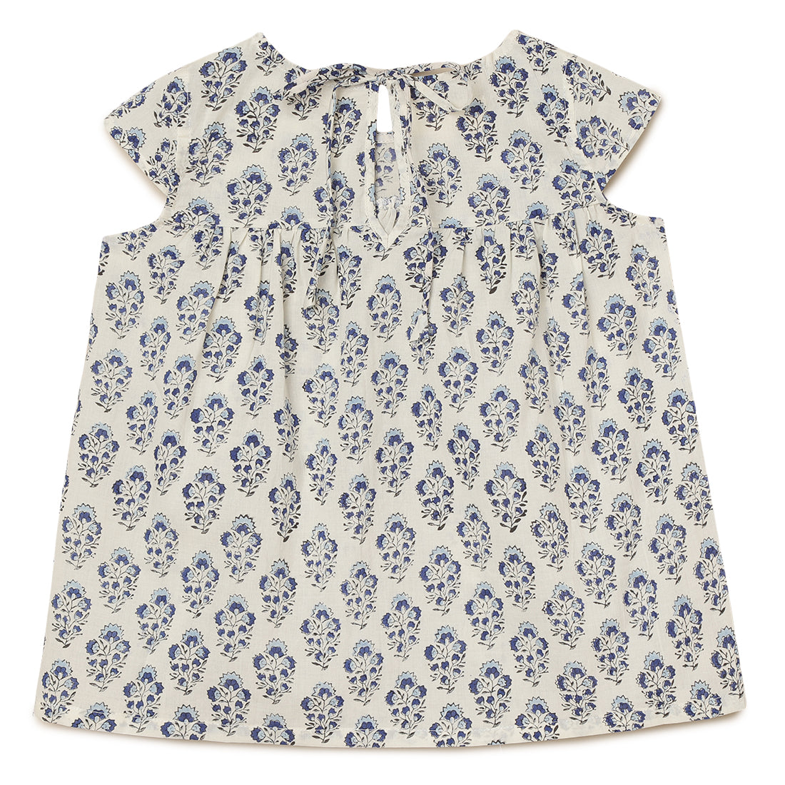 Girls Cotton Flared Top with Dark Blue Block Print for 2 yrs to 6 yrs -  Back 