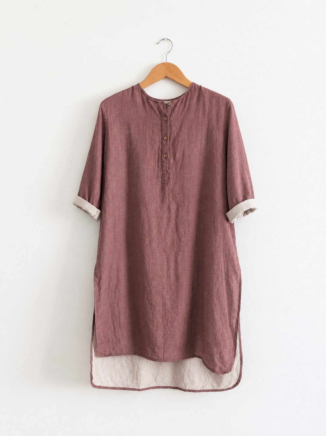 Women's Maroon Cotton Kurta with 3/4 Sleeves and Round Neck – Front View